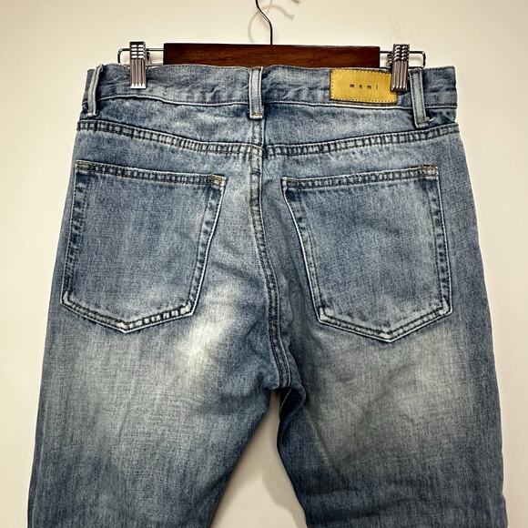 MNML Jesus & Mary Straight Leg Jeans Men’s 32 Light Wash Raw Hem Streetwear - Picture 7 of 12